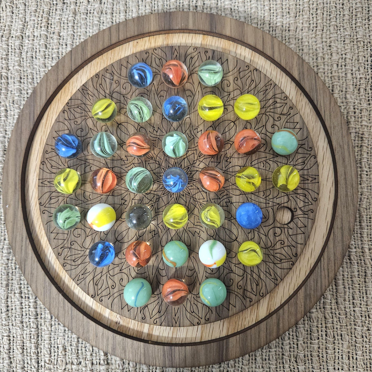2-Sided Board Game- Wood Nine Men's Morris & Venetian Marble Solitaire