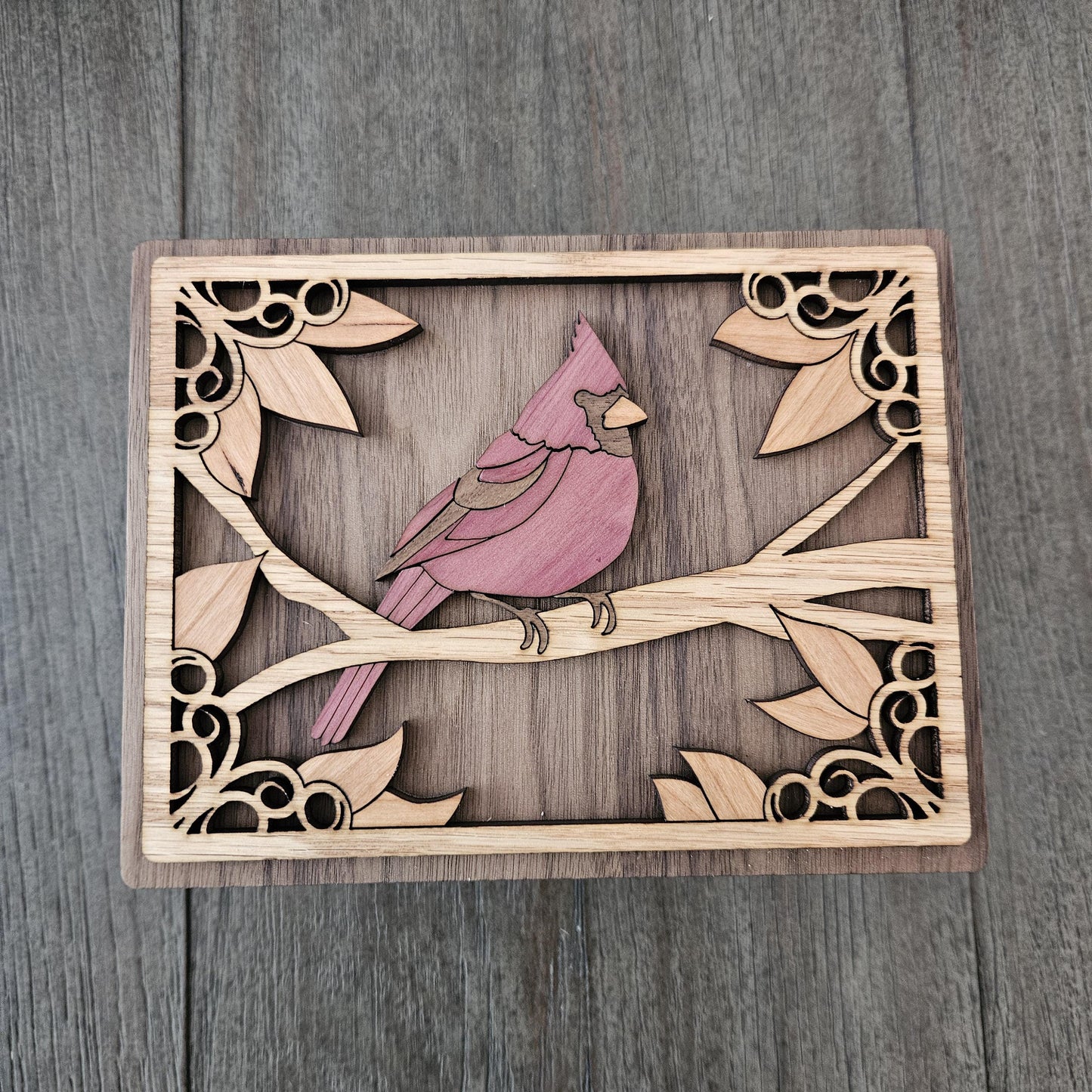 Handmade Wooden Box with Cardinal Lid