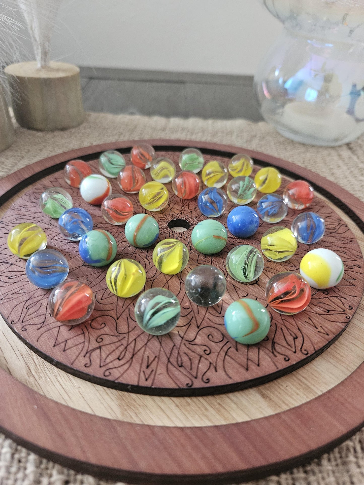 Venetian Marble Solitaire Wooden Strategy Board Game