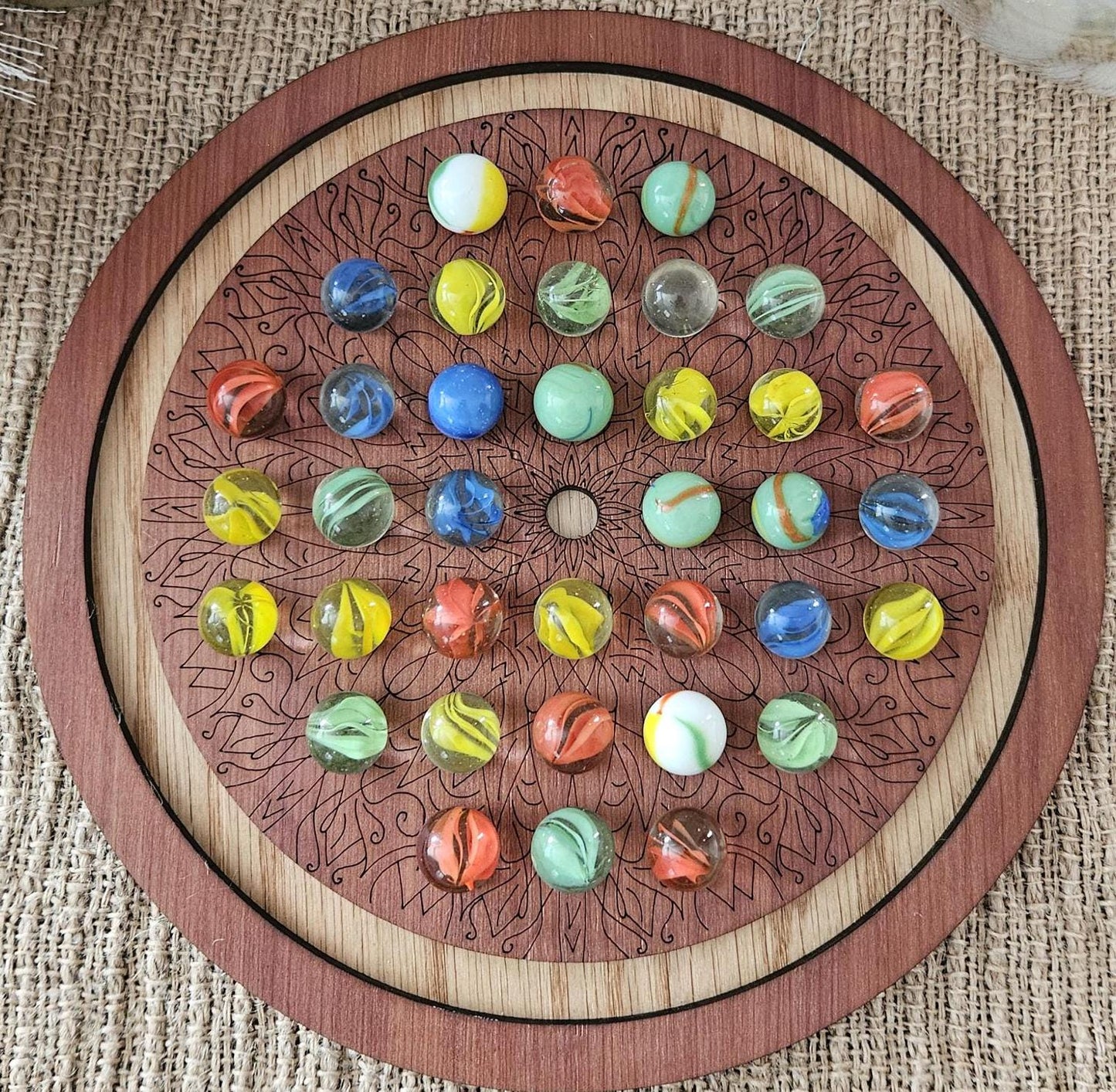 Venetian Marble Solitaire Wooden Strategy Board Game