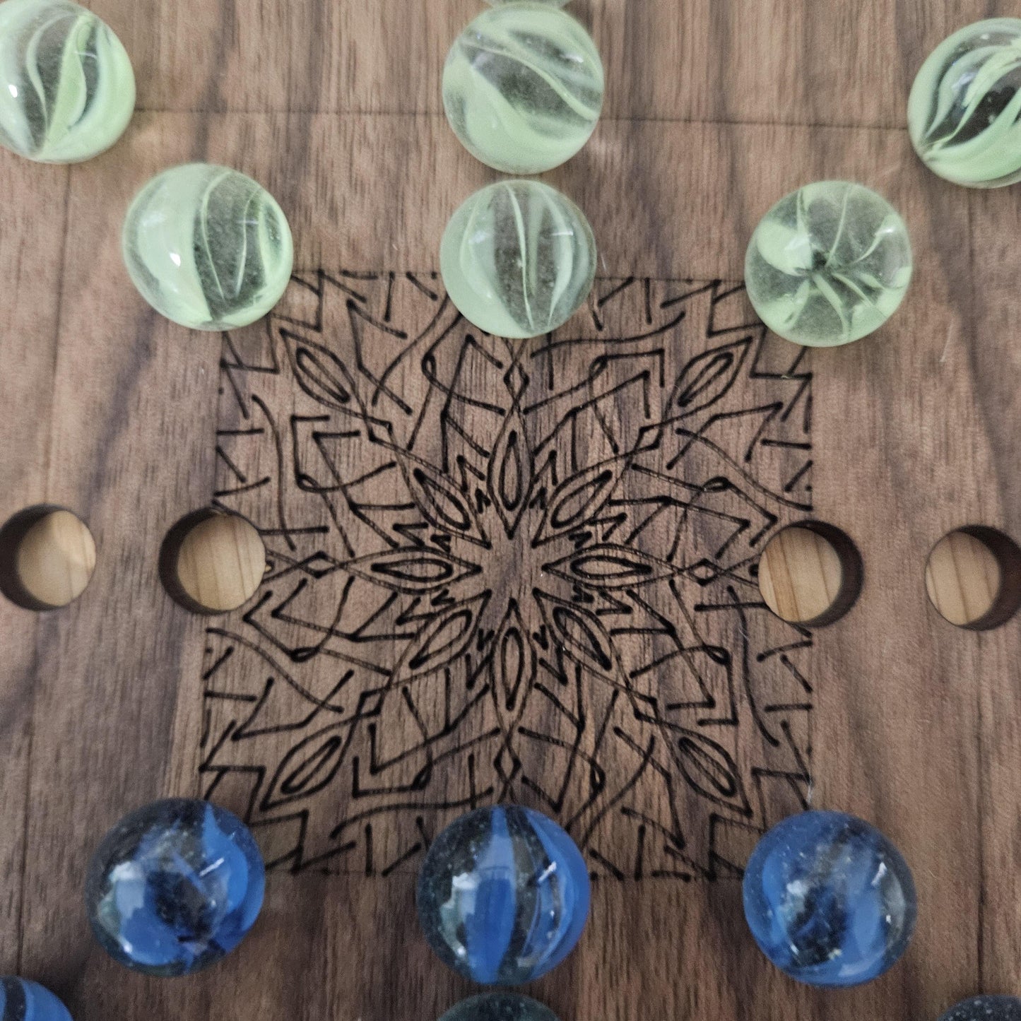 2-Sided Board Game- Wood Nine Men's Morris & Venetian Marble Solitaire