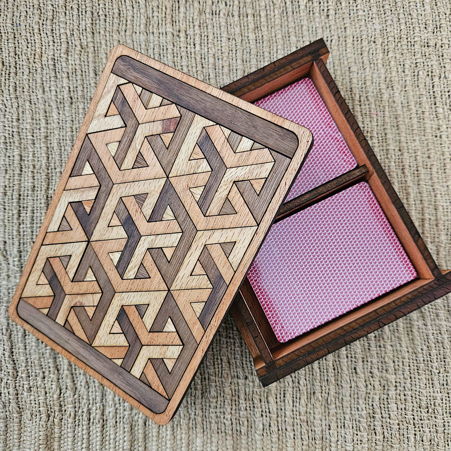 Handcrafted Wooden Luxury Card Box with Geometric Design