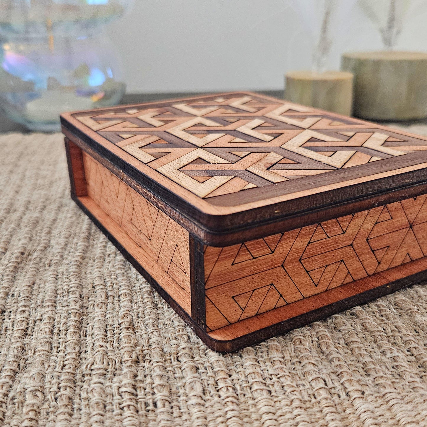 Handcrafted Wooden Luxury Card Box with Geometric Design