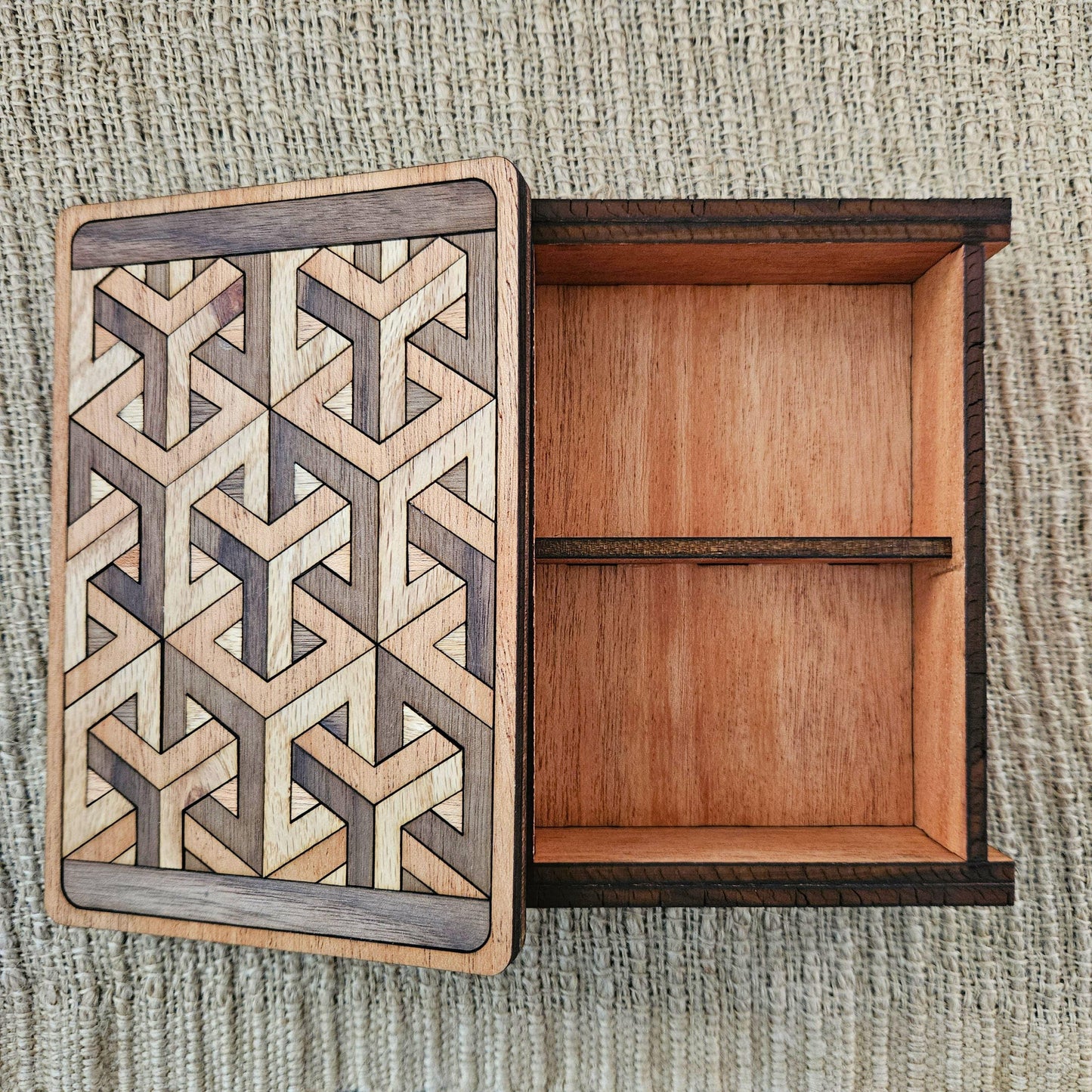 Handcrafted Wooden Luxury Card Box with Geometric Design
