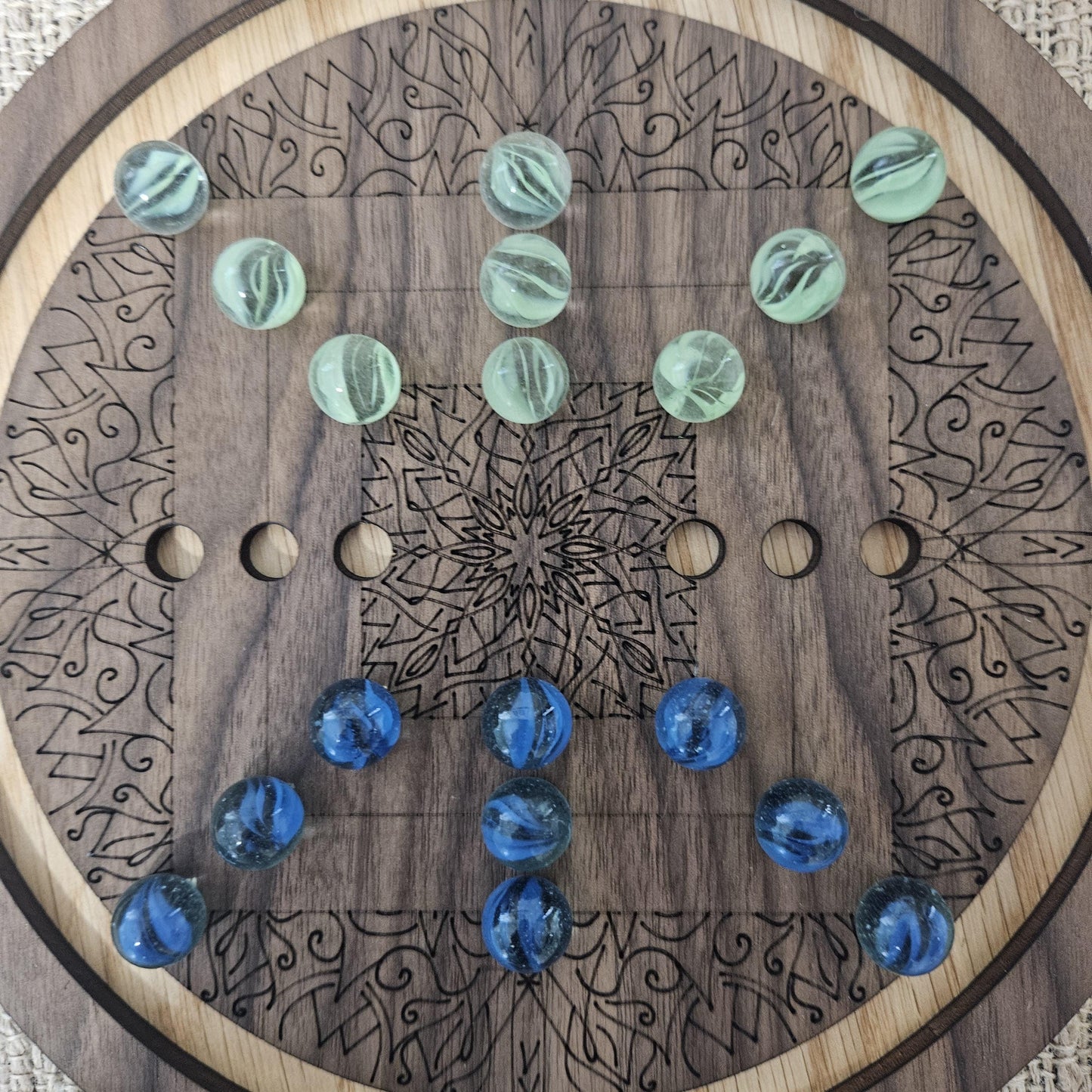 2-Sided Board Game- Wood Nine Men's Morris & Venetian Marble Solitaire