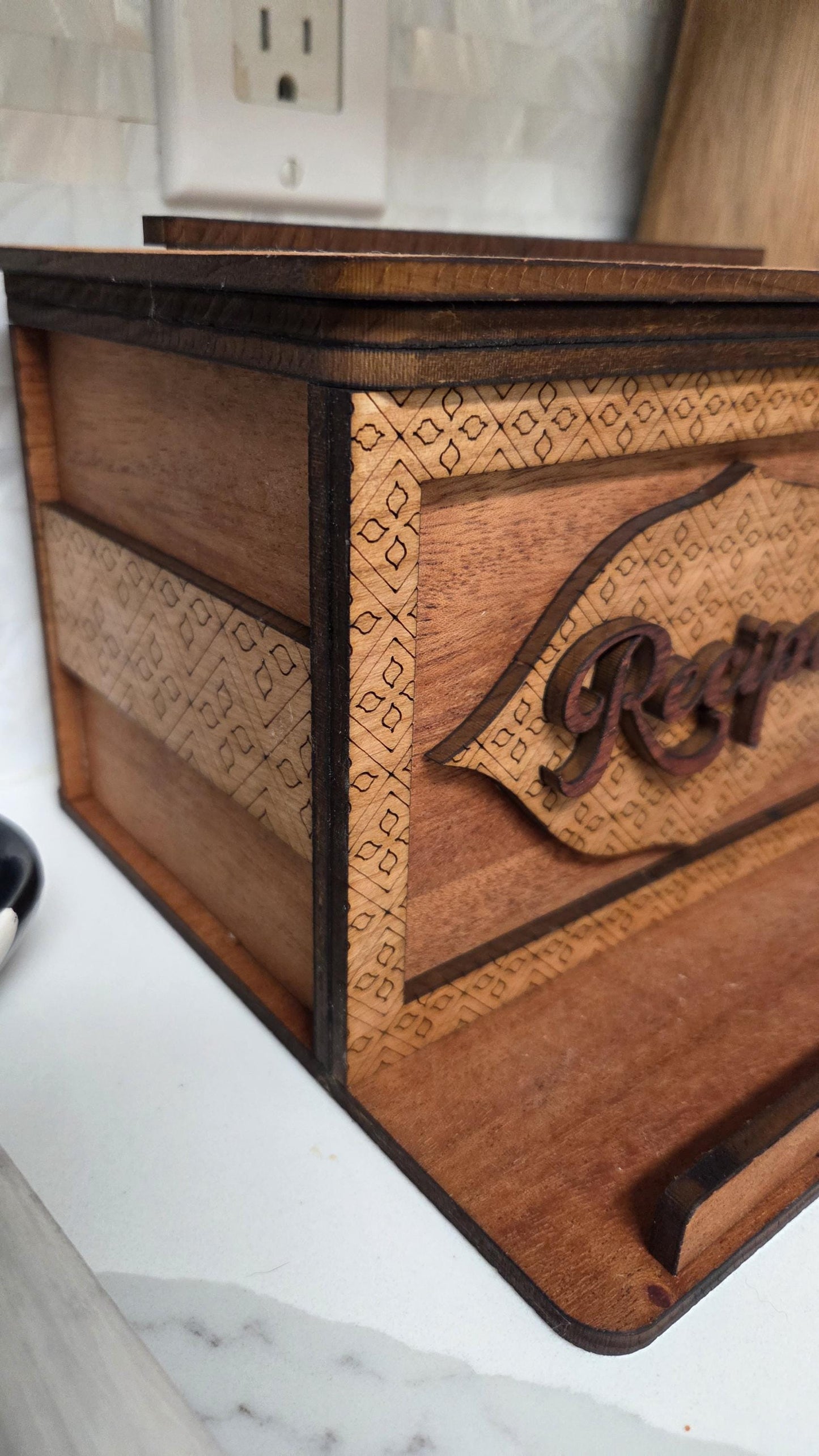 Handmade Wooden Recipe Box with Dividers