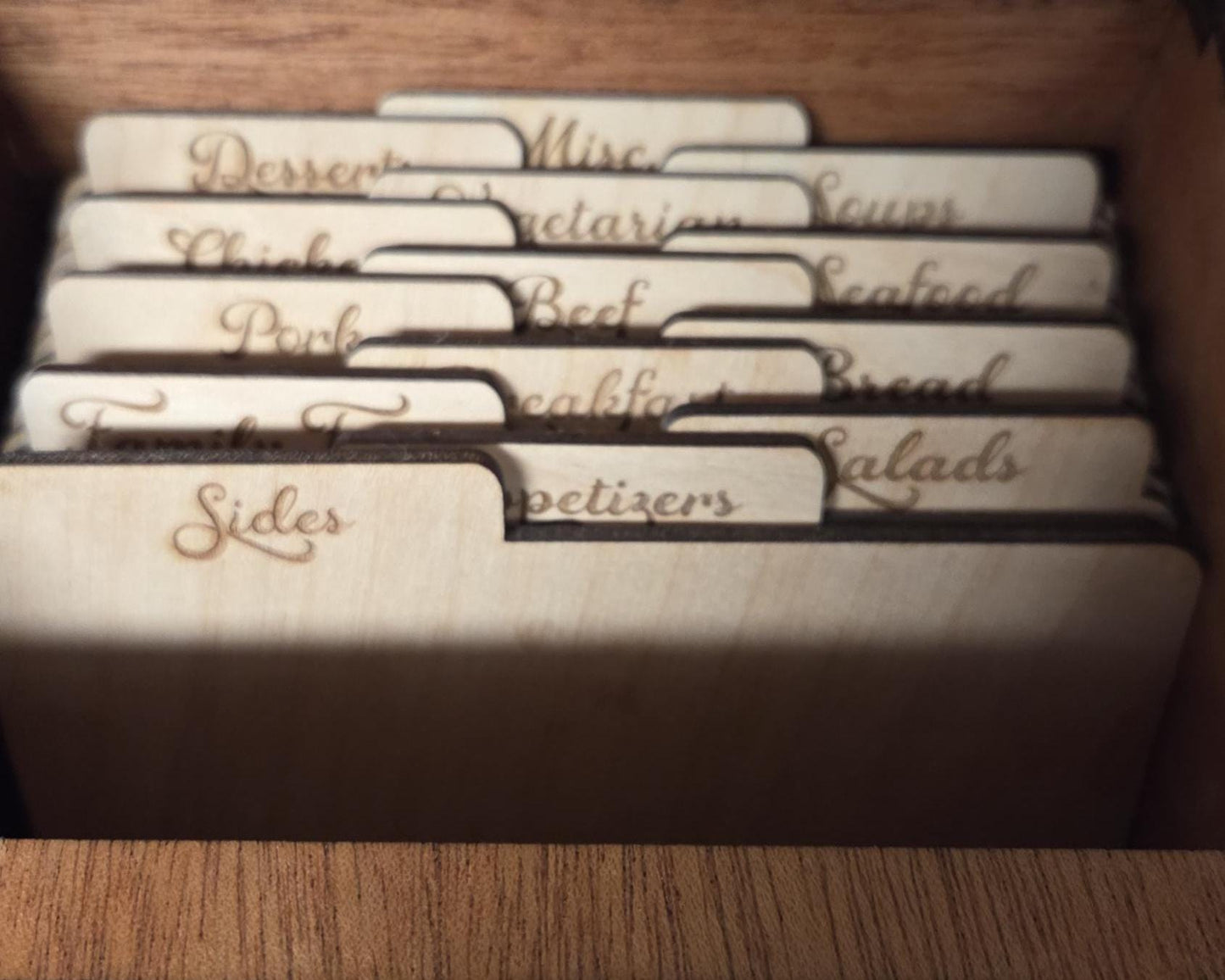 Handmade Wooden Recipe Box with Dividers