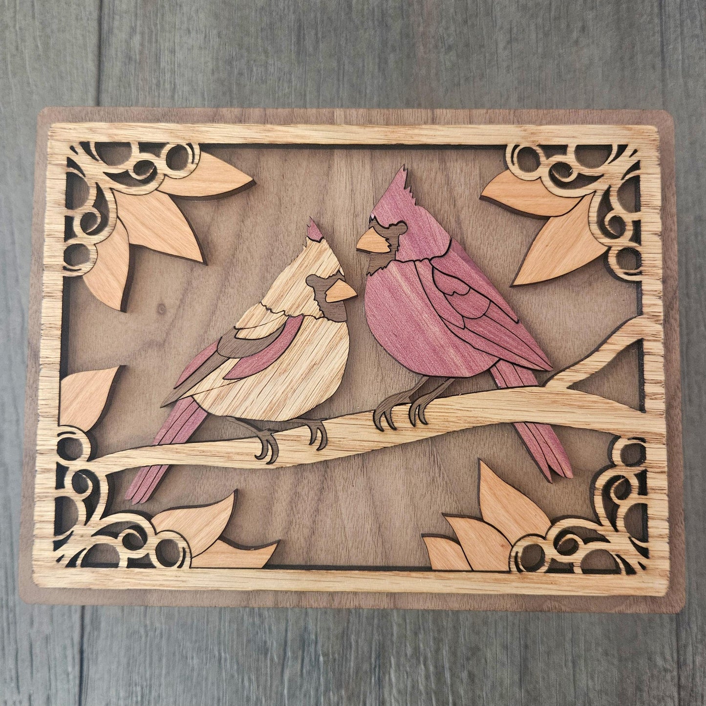 Handmade Wooden Box with Cardinal Lid