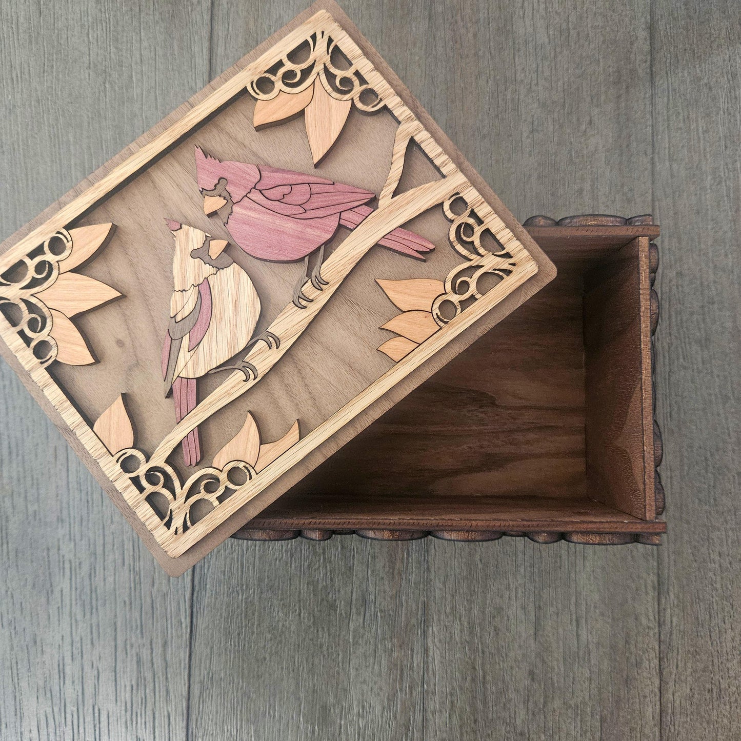 Handmade Wooden Box with Cardinal Lid