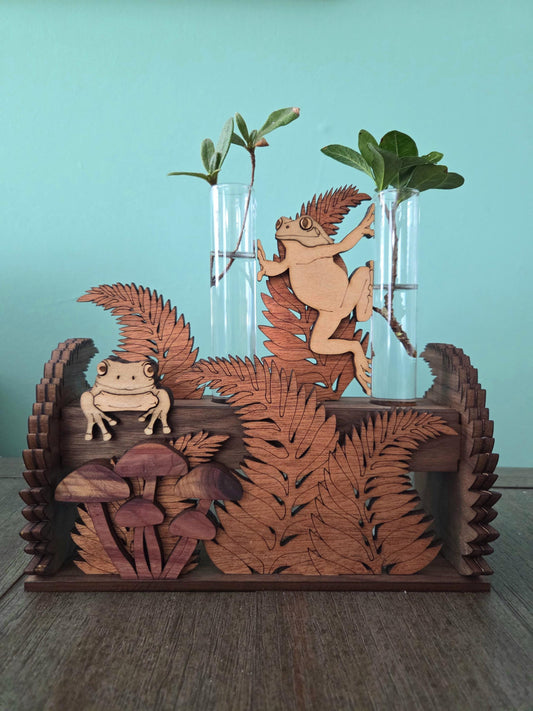 Wooden Frog Propagation Station with Test Tubes