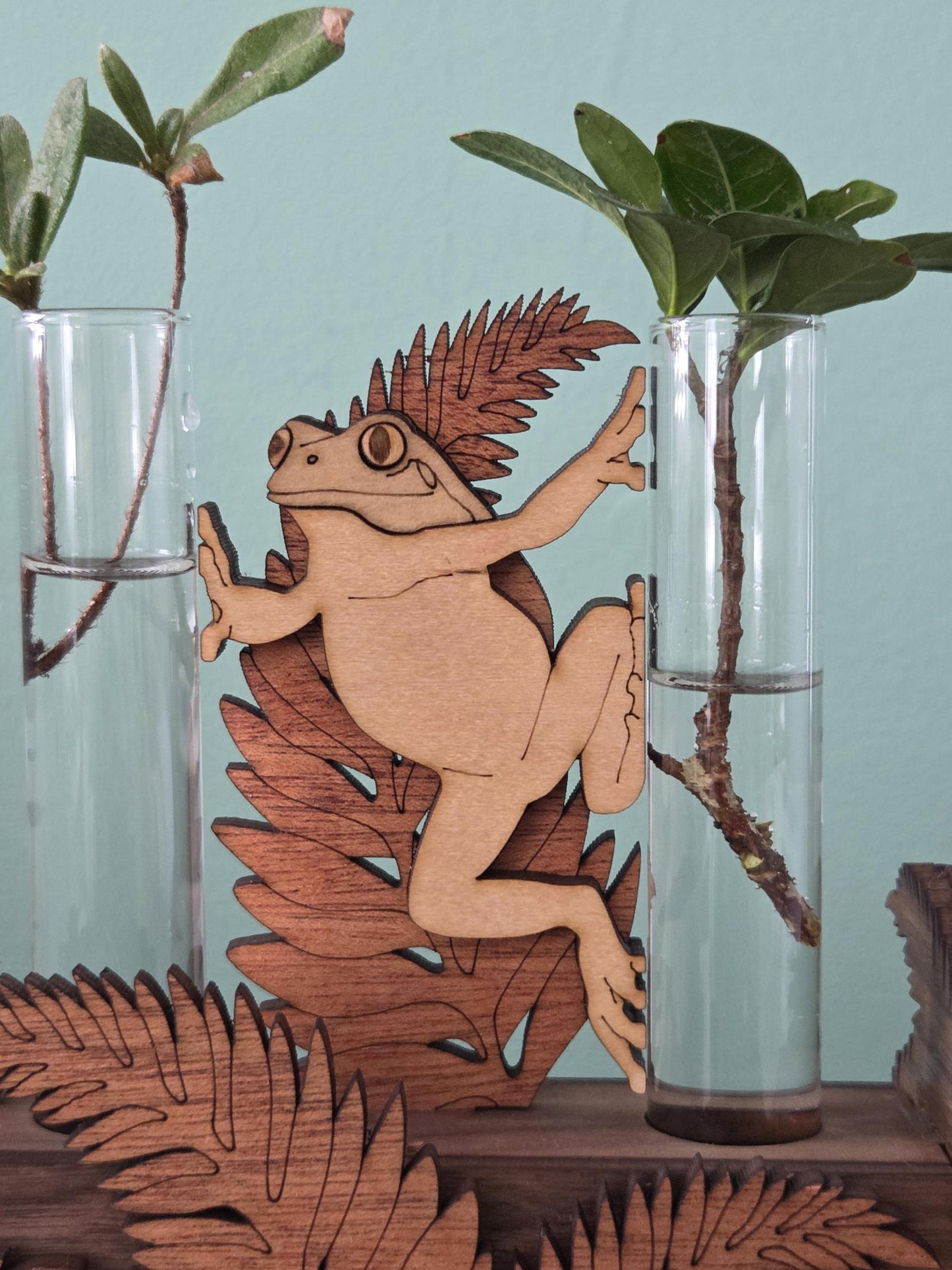 Wooden Frog Propagation Station with Test Tubes